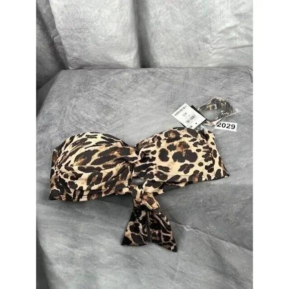 Bar III NATURAL Convertible Cheetah-Print Bandeau Bikini Swim Top, US X-Small - Picture 3 of 6